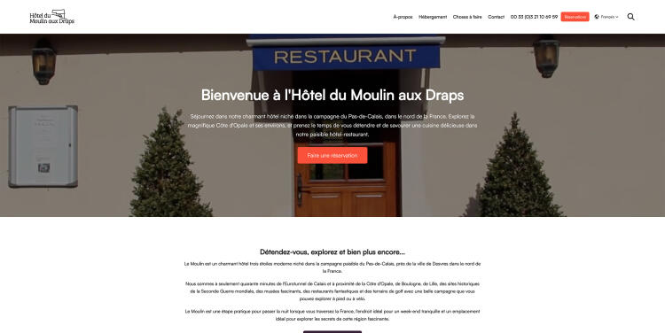 Home page of Hôtel du Moulin aux Draps website