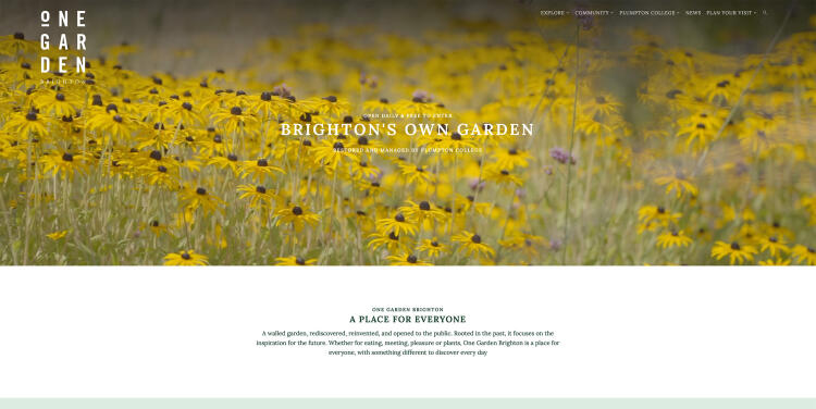 Home page of One Garden Brighton website