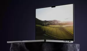 mockuuups free macbook pro mockup on stone pedestal